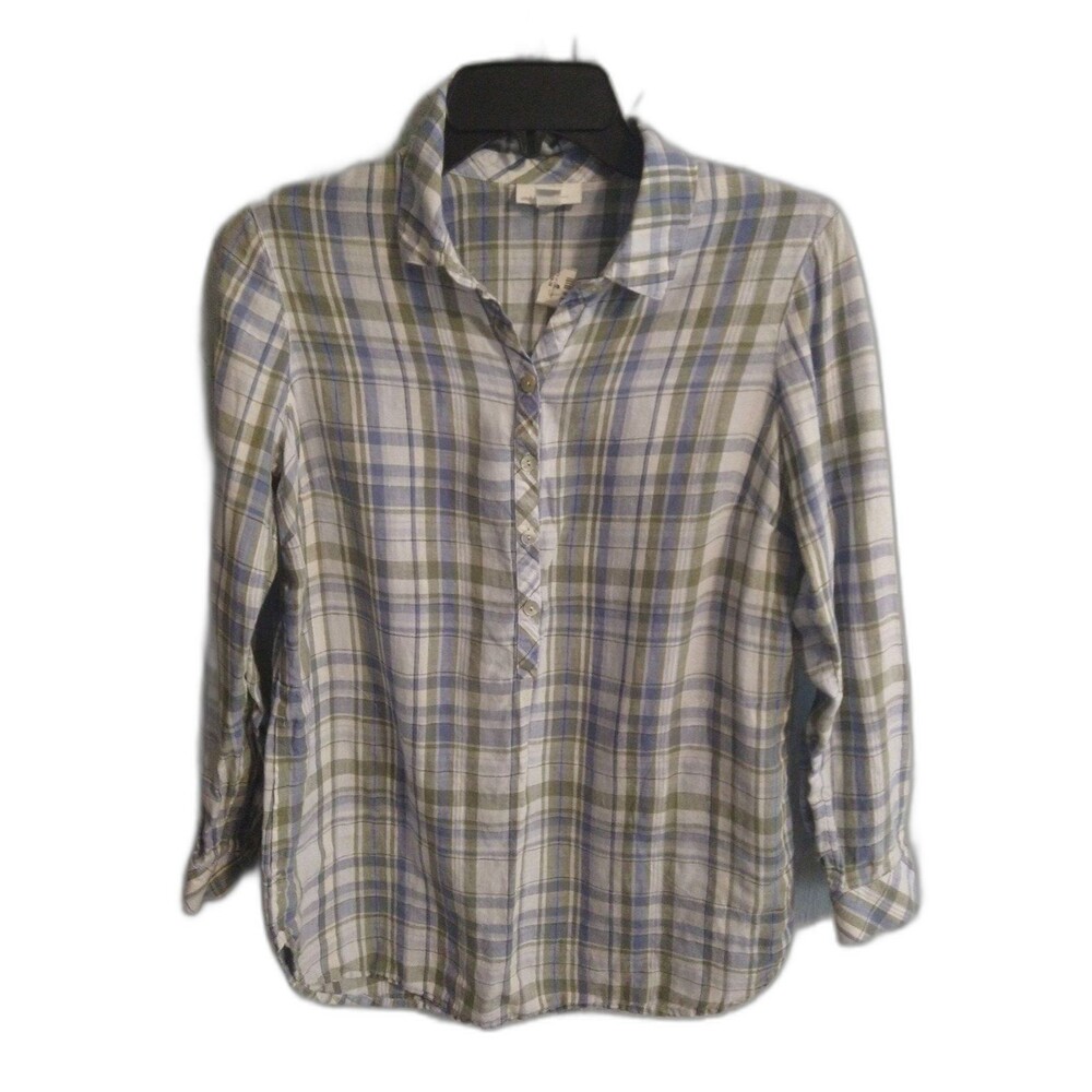 J Jill xs 100% linen plain button up top Classic Preppy